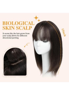 Yami YAMI Hair Toppers for Women Real Human Hair 8x9inch Skin Scalp Hair Topper 100% Real Human Hair Toppers for Women with Bangs 15 Inch Hair Pieces for Women with Hair Loss or Thin Hair (Dark Brown)  - Image 3