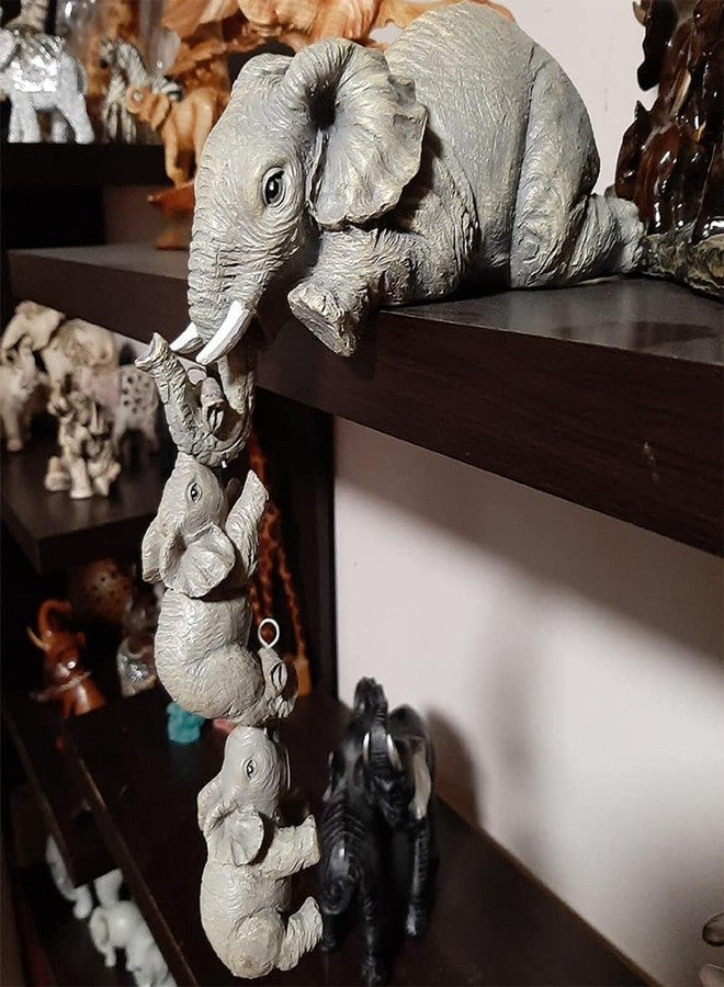 YWHWLX 3 Set Elephant Shelf Sitter Figurines, Mother Elephant Hanging Baby Elephants, Mantelpiece Decoration, Elefante Statue Sculpture Resin Figurines for Home Decor - Image 4