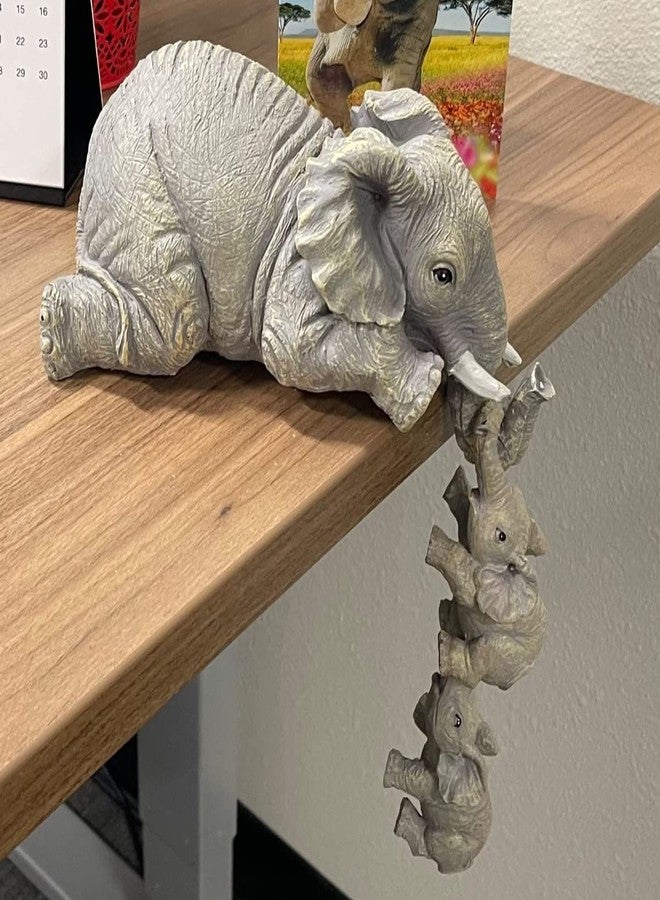 YWHWLX 3 Set Elephant Shelf Sitter Figurines, Mother Elephant Hanging Baby Elephants, Mantelpiece Decoration, Elefante Statue Sculpture Resin Figurines for Home Decor - Image 5