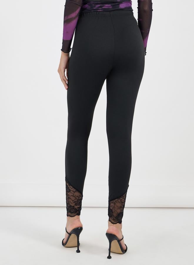Styli Lace Hem Insert Detail Leggings  - Image 4