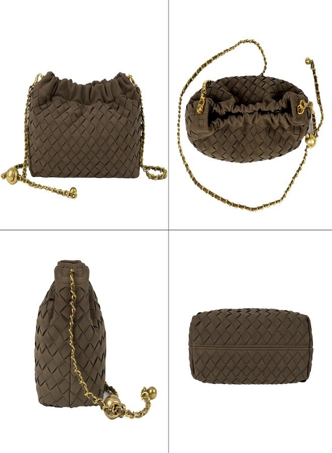 Joryin Woven Women's Crossbody Bag & Evening Purse, Trendy Dumpling Clutch & Hobo Cloud Shoulder Bag Trendy Dumpling Clutch, Woven Suede-coffee - Image 4