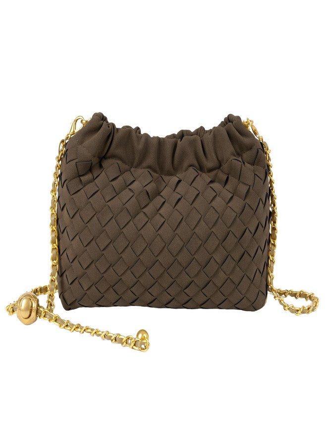Joryin Woven Women's Crossbody Bag & Evening Purse, Trendy Dumpling Clutch & Hobo Cloud Shoulder Bag Trendy Dumpling Clutch, Woven Suede-coffee - Image 1