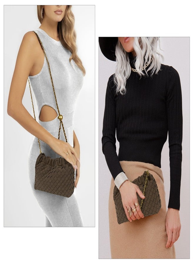 Joryin Woven Women's Crossbody Bag & Evening Purse, Trendy Dumpling Clutch & Hobo Cloud Shoulder Bag Trendy Dumpling Clutch, Woven Suede-coffee - Image 3