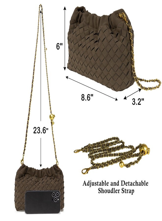 Joryin Woven Women's Crossbody Bag & Evening Purse, Trendy Dumpling Clutch & Hobo Cloud Shoulder Bag Trendy Dumpling Clutch, Woven Suede-coffee - Image 5