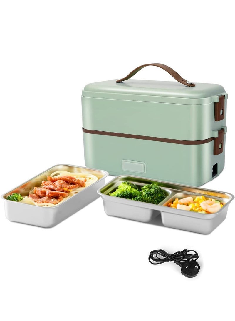 MIXDE Electric Heating Lunch Box, Self Cooking Mini Rice Cooker, 2 Tier Steamer Lunch Box for Home Office School Travel Cooking Raw Food - Image 1