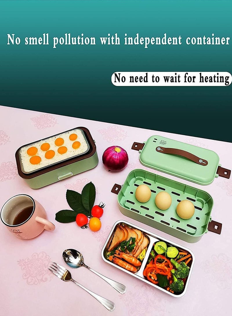 MIXDE Electric Heating Lunch Box, Self Cooking Mini Rice Cooker, 2 Tier Steamer Lunch Box for Home Office School Travel Cooking Raw Food - Image 4