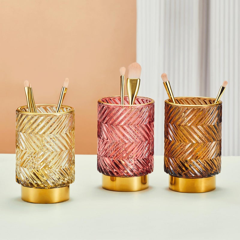 LEICURACE Makeup Brush Holder Organizer,Toothbrush Holders,Desk Pen Pencil Holder,Multifunctional Vintage Glass Brush Cupï¼ˆA40-4-USï¼‰ - Image 3