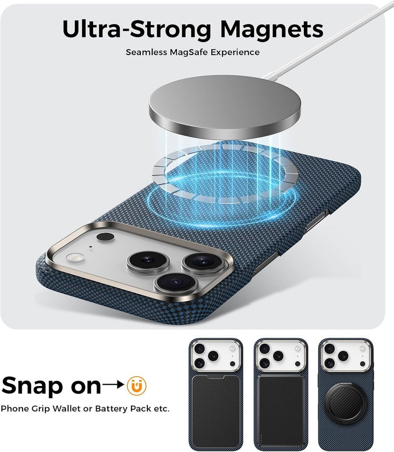 بينكس حافظة لهاتف iPhone 17 Pro، متوافقة مع Magsafe، من أرمورتينت أرمورإير، فائقة النحافة والخفيفة، بتصميم بسيط مصنوعة من ألياف دوبونت كيفلار 1000D أراميد، باللون الأزرق الفاتح - Image 4