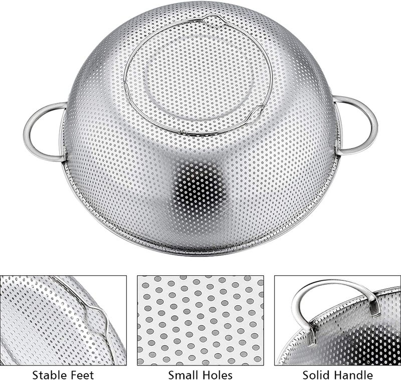 FEELING MALL Micro Perforated Stainless Steel Colander Strainer Drainer Heavy Duty Handles Dishwasher Safe Kitchen Strainer for Washing Rice Pasta Small Grains Vegetables Fruits (3 PCS Set) - Image 4