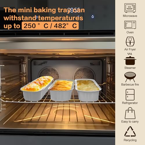 OBXMLFY Mini Loaf Pans With Lids And Spoons 100 Pack,6.8 Oz Rectangle Mini Individual Cake Tins, Disposable Small Aluminum Foil Baking Pans, Baking Containers for Party and Picnics (White) - Image 4