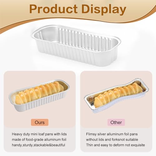 OBXMLFY Mini Loaf Pans With Lids And Spoons 100 Pack,6.8 Oz Rectangle Mini Individual Cake Tins, Disposable Small Aluminum Foil Baking Pans, Baking Containers for Party and Picnics (White) - Image 5