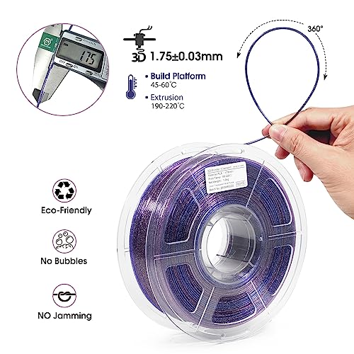 iSANMATE 3D Printer Filament Clear PLA, Multicolor Transparent Transition Glitter Filament, Gradient Purple Blue Multicolor PLA Filament, 3D Printing Filament 1KG/2.2lb, Blue Violet Galactic - Image 2