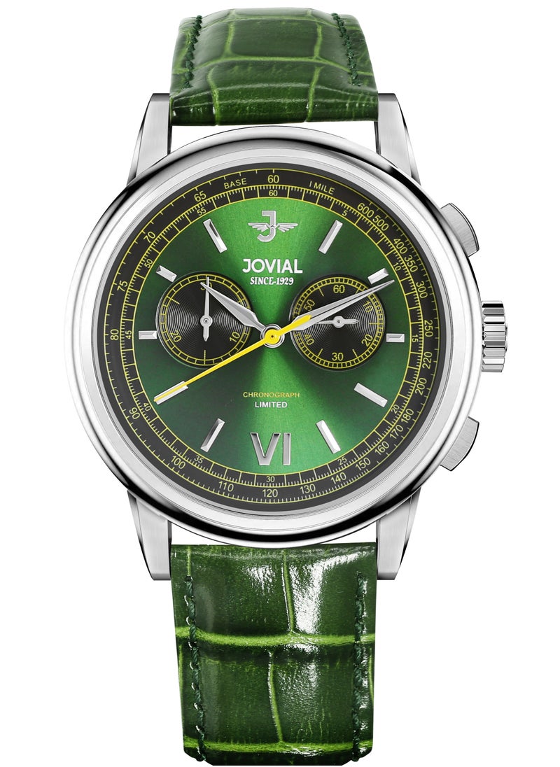Jovial JOVIAL 9180GSLC96E Men's Leather strap Watch, 42mm, Green Dial  - Image 1