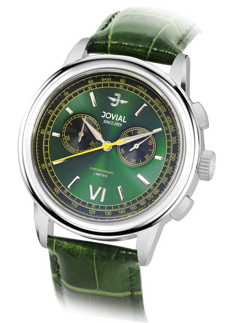 Jovial JOVIAL 9180GSLC96E Men's Leather strap Watch, 42mm, Green Dial  - Image 2