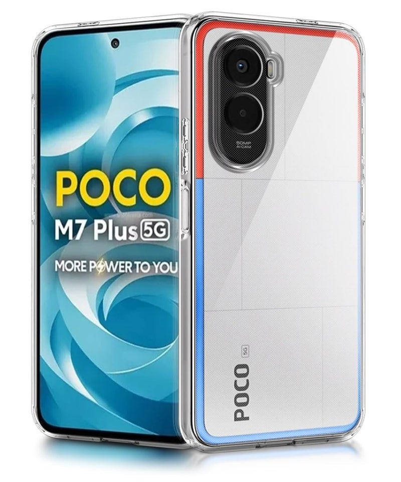 WOW IMAGINE Transparent Back Cover Case for Poco M7 Plus 5G | Raised Bumps for Full Device & Camera Protection Shockproof TPU Silicone Back Case Mobile Cover – Transparent - Image 1