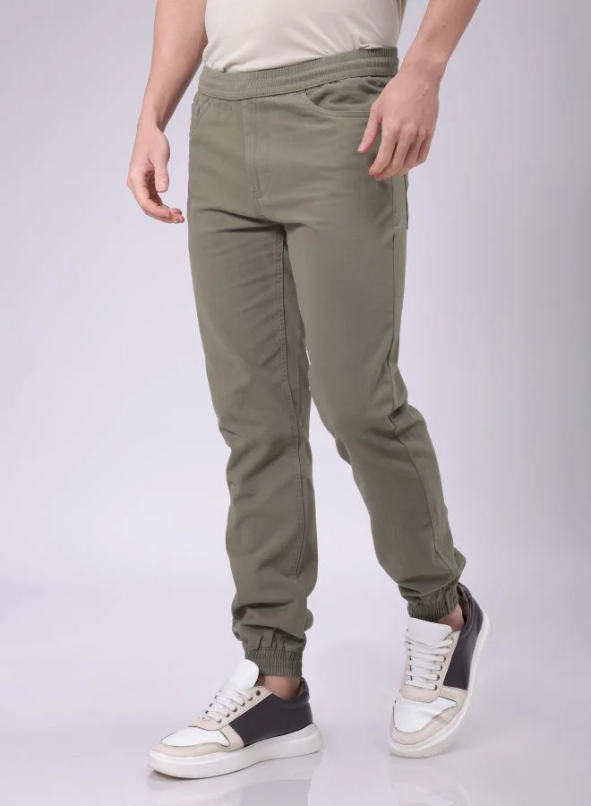 The Indian Garage Co Men Slim Fit Solid Mid-Rise Elasticated Linen Jogger Trouser