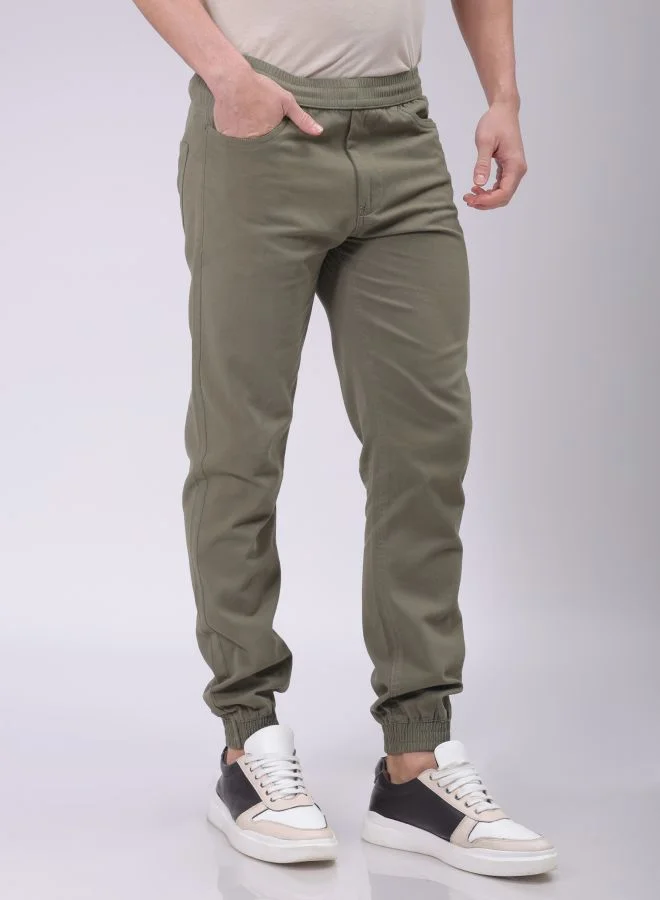 The Indian Garage Co Men Slim Fit Solid Mid-Rise Elasticated Linen Jogger Trouser
