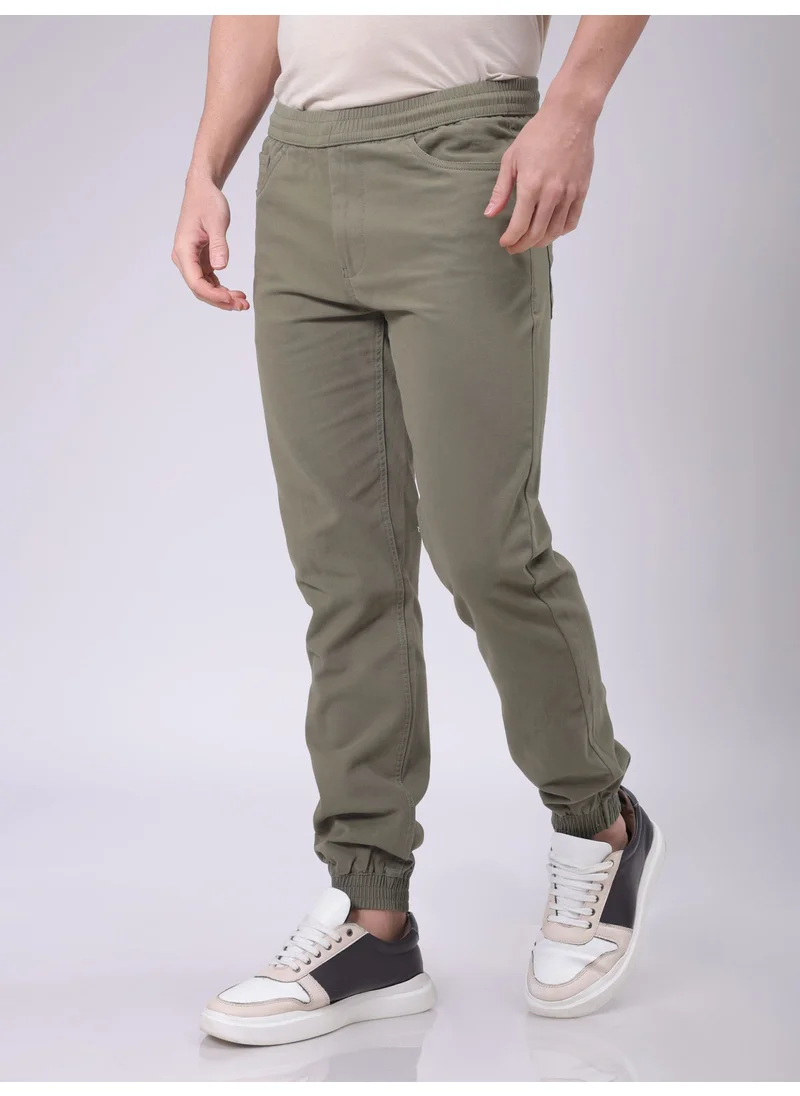 The Indian Garage Co Men Slim Solid Green Joggers