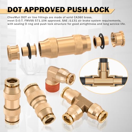 CheeMuii 156 PCS Brass DOT Air Line Fittings with 4 Roll 100FT 1/8" 1/4" 3/8" 1/2" DOT Air Lines Kit Push Lock Air Fitting Quick Connect Air Fittings with Air Hose Pneumatic Tubing - Image 5