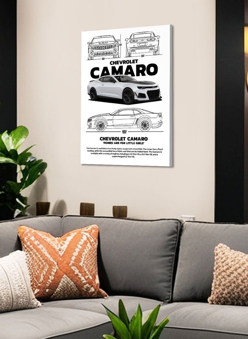 LOWHA Canvas Wall Art Stretched Over Wooden Frame with Chevrolet Camaro Sports Car Design - Image 4