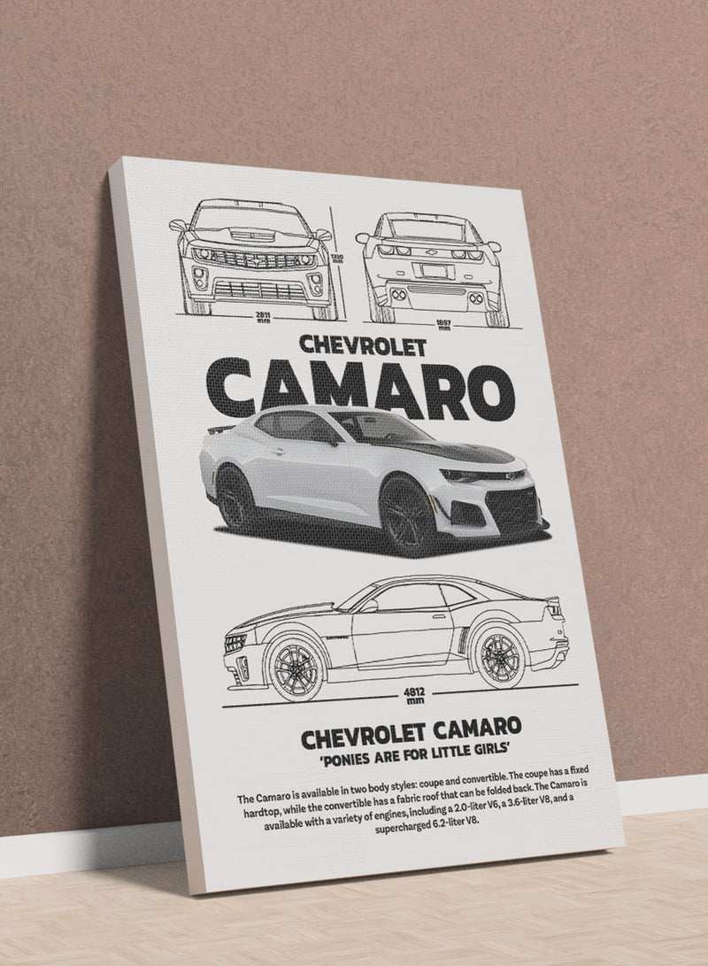 LOWHA Canvas Wall Art Stretched Over Wooden Frame with Chevrolet Camaro Sports Car Design - Image 1