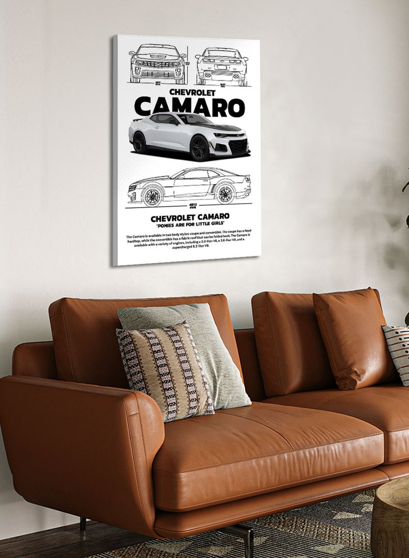 LOWHA Canvas Wall Art Stretched Over Wooden Frame with Chevrolet Camaro Sports Car Design - Image 3