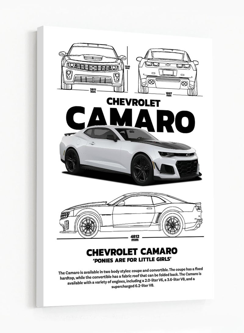 LOWHA Canvas Wall Art Stretched Over Wooden Frame with Chevrolet Camaro Sports Car Design - Image 5