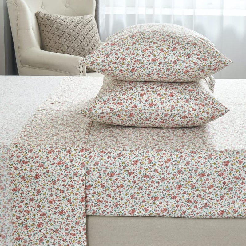 DAUAOTO 100% Cotton Bedding Printed Sheets Set for Queen Size Bed Up to 14" Deep Mattress, Ditsy Floral Pattern Bedlinen Sets,Pink - Image 5