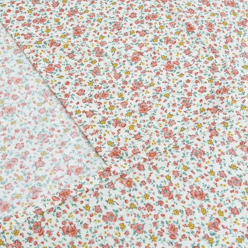 DAUAOTO 100% Cotton Bedding Printed Sheets Set for Queen Size Bed Up to 14" Deep Mattress, Ditsy Floral Pattern Bedlinen Sets,Pink - Image 4