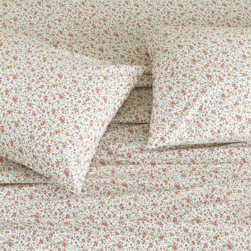 DAUAOTO 100% Cotton Bedding Printed Sheets Set for Queen Size Bed Up to 14" Deep Mattress, Ditsy Floral Pattern Bedlinen Sets,Pink - Image 1