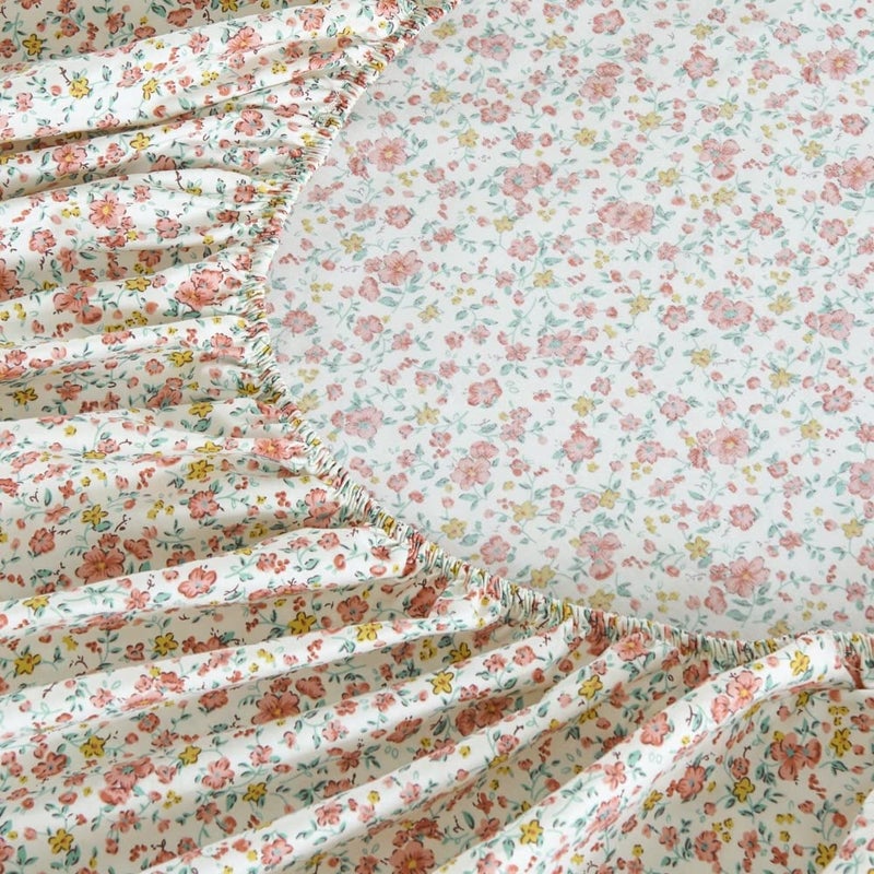 DAUAOTO 100% Cotton Bedding Printed Sheets Set for Queen Size Bed Up to 14" Deep Mattress, Ditsy Floral Pattern Bedlinen Sets,Pink - Image 3
