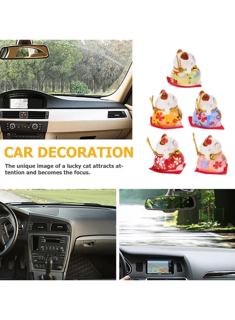 general 5 Pieces Ceramic Mini Fortune Cat Statue Japanese Smiling Waving Upright Cat Fortune Cat Statue for Home Desktop Car Decoration - Image 5