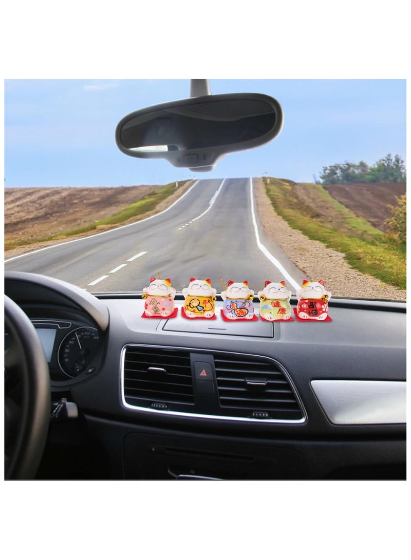 general 5 Pieces Ceramic Mini Fortune Cat Statue Japanese Smiling Waving Upright Cat Fortune Cat Statue for Home Desktop Car Decoration - Image 2