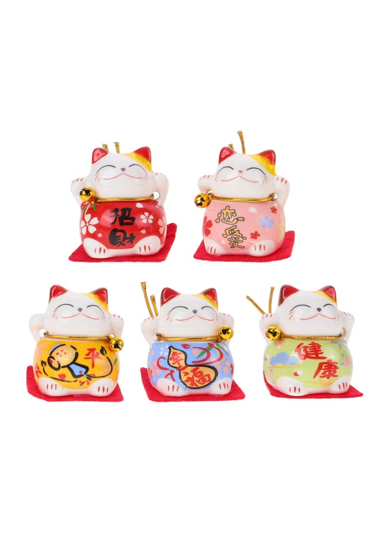 general 5 Pieces Ceramic Mini Fortune Cat Statue Japanese Smiling Waving Upright Cat Fortune Cat Statue for Home Desktop Car Decoration - Image 1