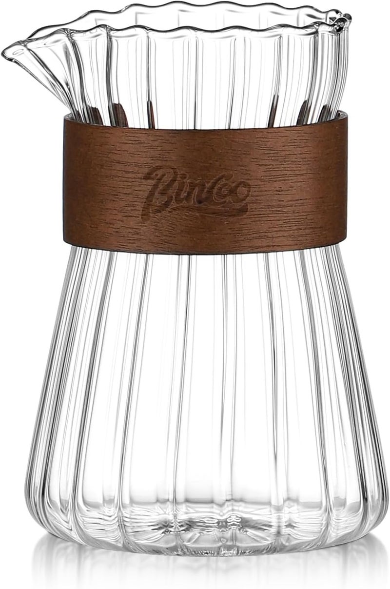 Bincoo خدمة القهوة الزجاجية 16 أونصة، إبريق القهوة الزجاجي مع حلقة خشبية مقاومة للحرارة، زجاجة القهوة الشفافة لخدمة القهوة للتقطير، وعاء القهوة - Image 1