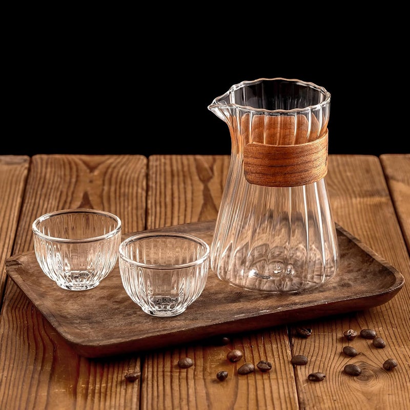 Bincoo خدمة القهوة الزجاجية 16 أونصة، إبريق القهوة الزجاجي مع حلقة خشبية مقاومة للحرارة، زجاجة القهوة الشفافة لخدمة القهوة للتقطير، وعاء القهوة - Image 5