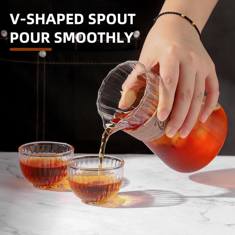 Bincoo خدمة القهوة الزجاجية 16 أونصة، إبريق القهوة الزجاجي مع حلقة خشبية مقاومة للحرارة، زجاجة القهوة الشفافة لخدمة القهوة للتقطير، وعاء القهوة - Image 3