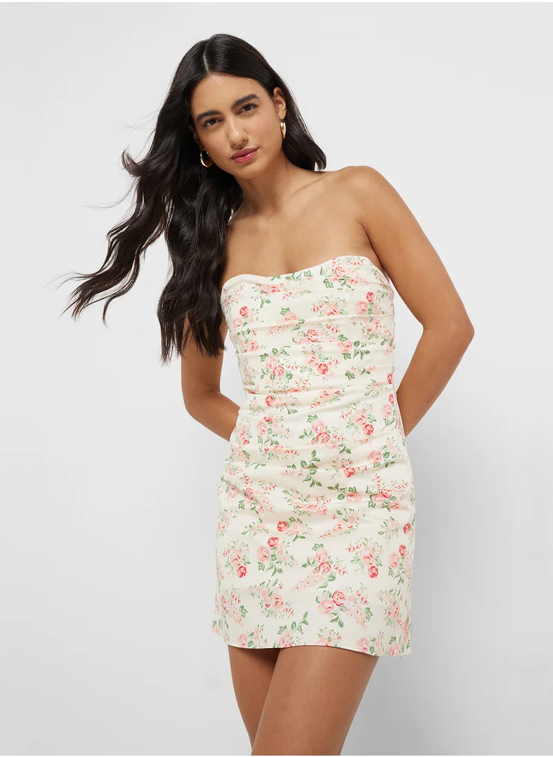 مانجو Strapless Floral Dress