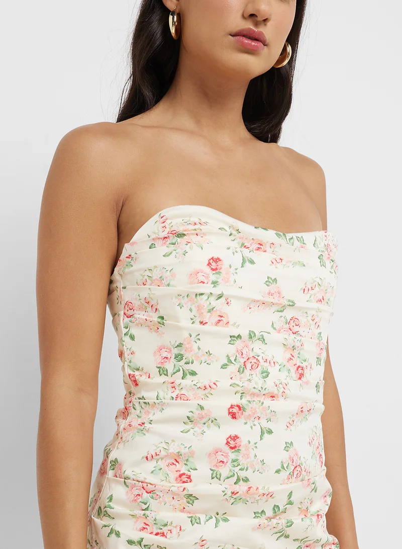 MANGO Floral Strapless Mini Dress