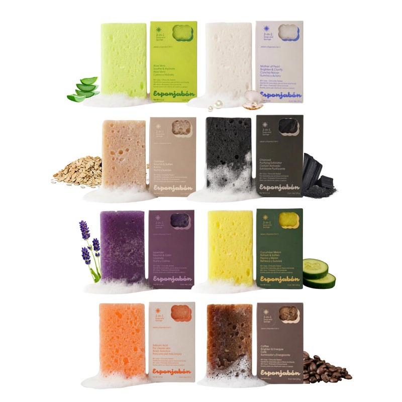 T. Taio TTaio Esponjabon Soap Sponge Variety Pack Shower Scrubber Bathroom Accessories Mother of Pearl Aloe Vera Lavender Charcoal CucumberMelon Oatmeal Coffee PoreCleansing 8 Pack - Image 2