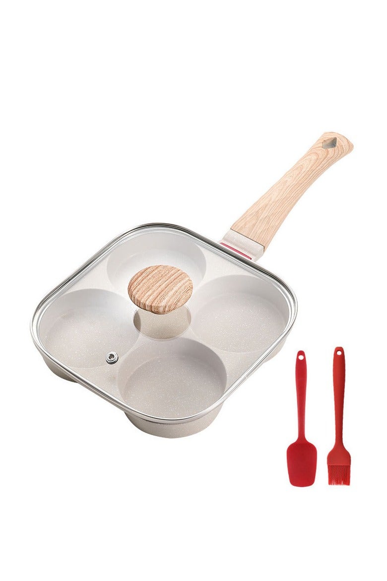 وعاء البيض المقلي، وعاء البيض المقلي مع غطاء غير لاصق سعة 4 أكواب، وعاء الفطائر من سبائك الألومنيوم لطهي الإفطار، متوافق مع الموقد الغازي والمحث (أبيض) - Image 1