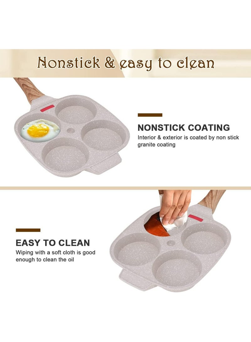 وعاء البيض المقلي، وعاء البيض المقلي مع غطاء غير لاصق سعة 4 أكواب، وعاء الفطائر من سبائك الألومنيوم لطهي الإفطار، متوافق مع الموقد الغازي والمحث (أبيض) - Image 3