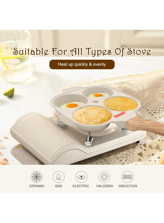 وعاء البيض المقلي، وعاء البيض المقلي مع غطاء غير لاصق سعة 4 أكواب، وعاء الفطائر من سبائك الألومنيوم لطهي الإفطار، متوافق مع الموقد الغازي والمحث (أبيض) - Image 2