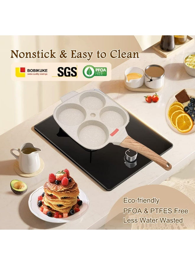 وعاء البيض المقلي، وعاء البيض المقلي مع غطاء غير لاصق سعة 4 أكواب، وعاء الفطائر من سبائك الألومنيوم لطهي الإفطار، متوافق مع الموقد الغازي والمحث (أبيض) - Image 4