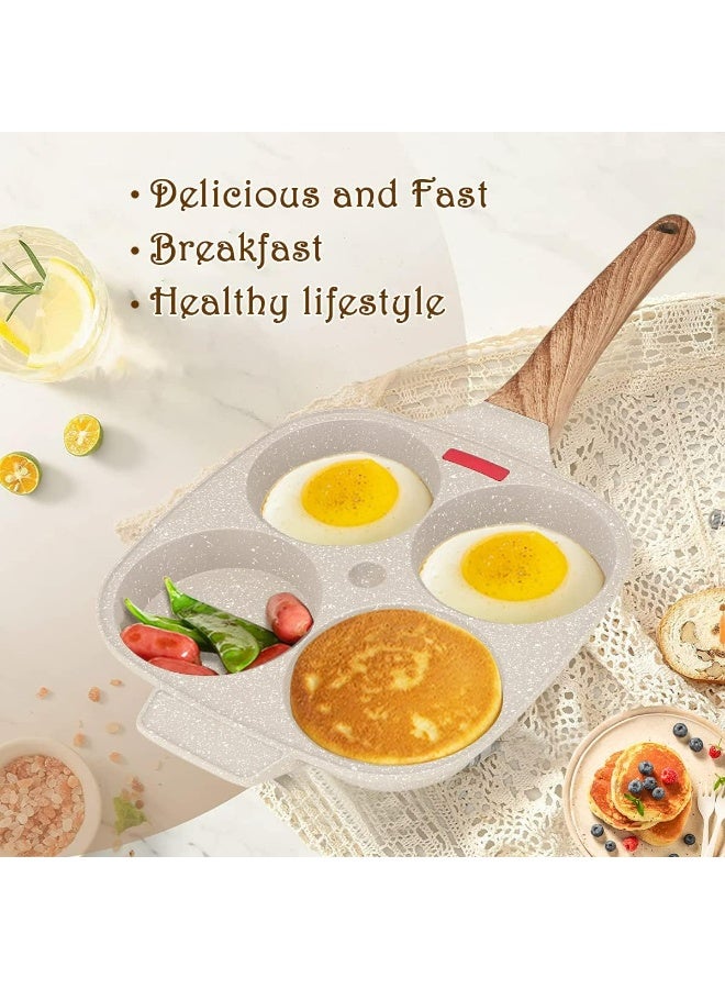 وعاء البيض المقلي، وعاء البيض المقلي مع غطاء غير لاصق سعة 4 أكواب، وعاء الفطائر من سبائك الألومنيوم لطهي الإفطار، متوافق مع الموقد الغازي والمحث (أبيض) - Image 5