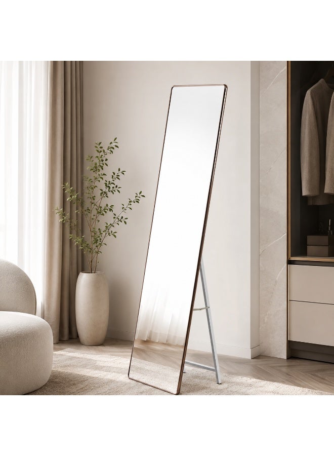 alsaada home Full-Length Free Standing Floor Mirror with Wheels & Metal Frame, 160x40 cm - COFFEE - Image 2