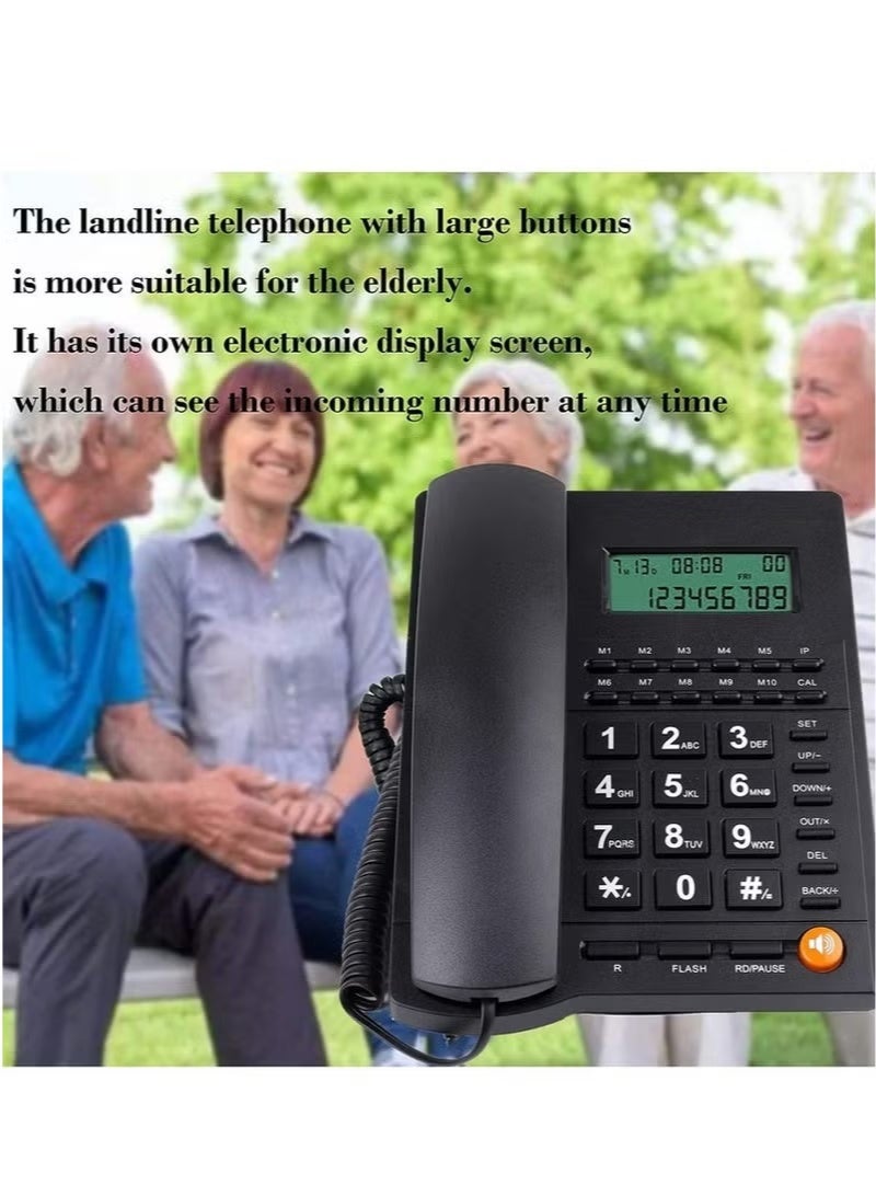 Corded Landline Phone with Big Button, Home Office Phone with Caller ID, Handsfree Speakerphone, LED Display, Speed ​​Dial Black PS-4728 - Image 2