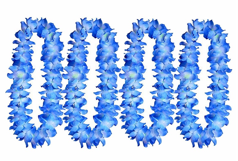 ALIMITOPIA Hawaiian Hula Leis Dance Wreath Garland Artificial Flowers Fabric Neck Loop for Luau Party Costumes Blue4pcs