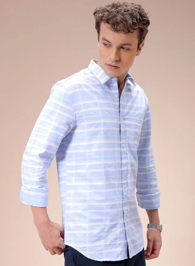 The Indian Garage Co Men Slim Fit Checkered Full Sleeves Cutaway Collar Casual Shirt