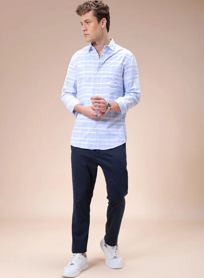 The Indian Garage Co Men Slim Fit Checkered Full Sleeves Cutaway Collar Casual Shirt